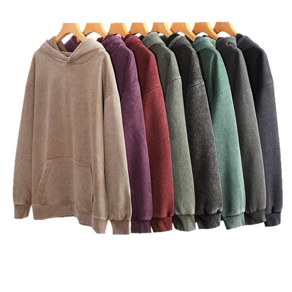 Washed Batik Hoodie Heavyweight American Vintage Loose Plain Color Long Sleeve Trendy Unisex