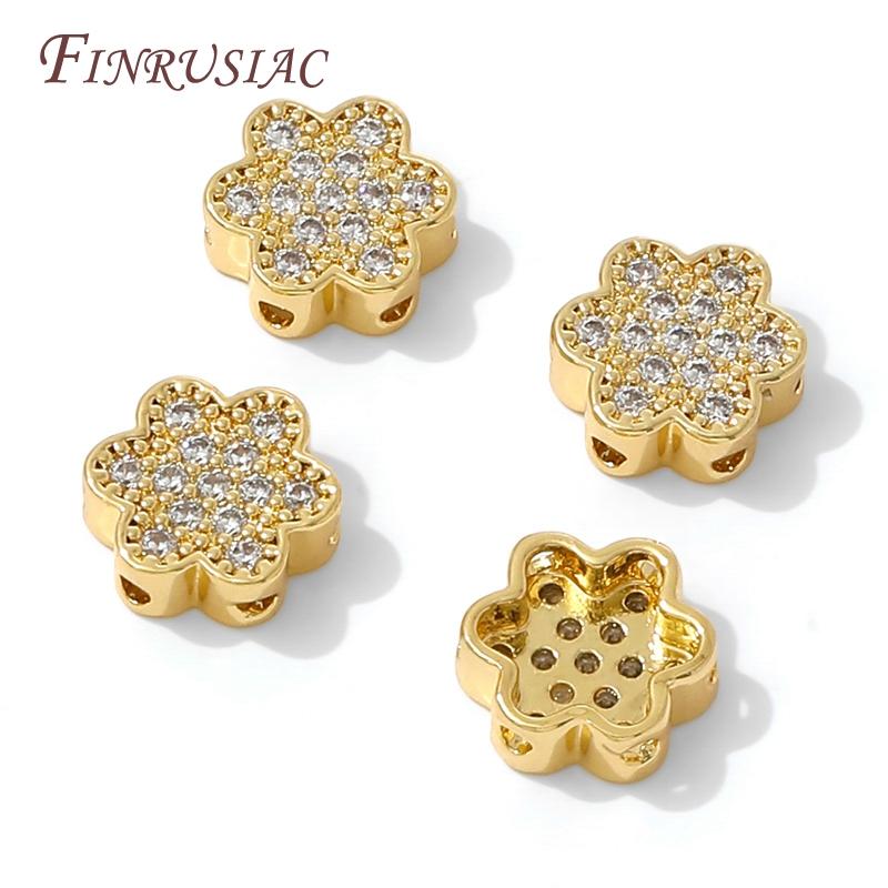 10*4mm 18K Gold Plated Brass with Zircon Flowers Beads For Bracelets Making Accessories,Separator For Beads,Spacer Bead Findings