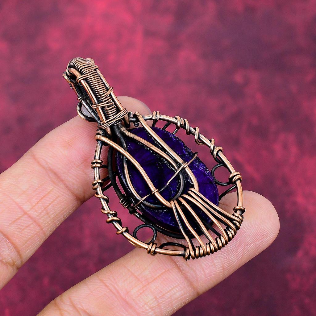 Evil Eye Purple Fire Labradorite Pendant Copper Wire Wrapped Moonstone Jewelry