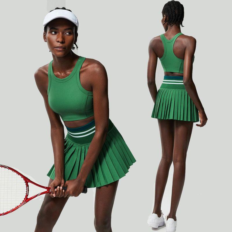 Sports Fitness Yoga Wear Suit Female Exposure-Proof Skirt Pocket Tennis Skirt Quick-Drying Shockproof Beauty Back Exercise Bra