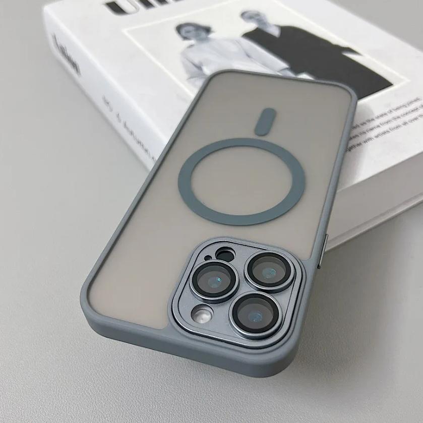 Magnetic Luxury Matte Translucent Armor Shockproof Case For 16 15 14 13 12 11 Pro Max For Magsafe Wireless Charge Cover