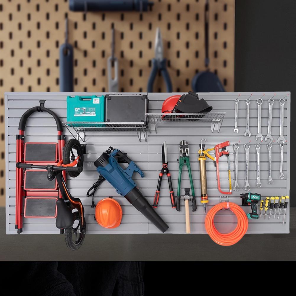 Heavy Duty PVC Slatwall Panel Storage System 4ft x 8ft 26 Hooks 32 Sq Ft for Garage Home Retail Guitar Shop Workshop Organize