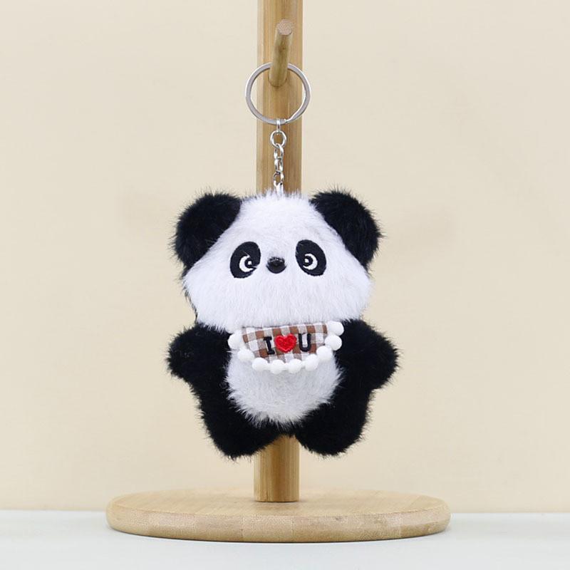 Love Bib Heart Panda Plush Keychain Toy Cartoon Stuffed Doll Gift Decoration
