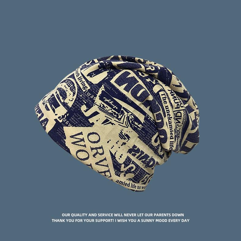 American street hip-hop beanie hat for women, trendy and unique retro printed slouchy hat, lazy European and American cold weather hat