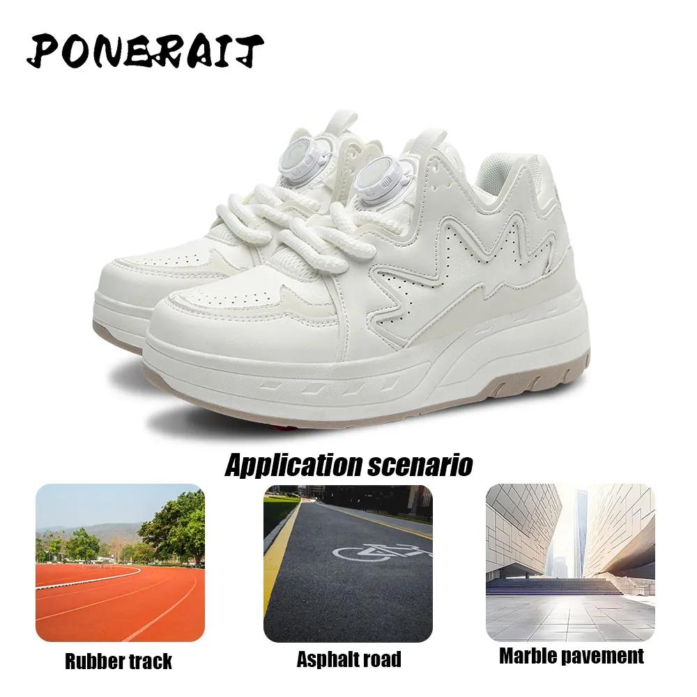 Girls 2-wheel High-top Roller Shoes Fashion Parkour Sneakers With Wheels Women's Retractable Dual-purpose Skates Sports Shoes