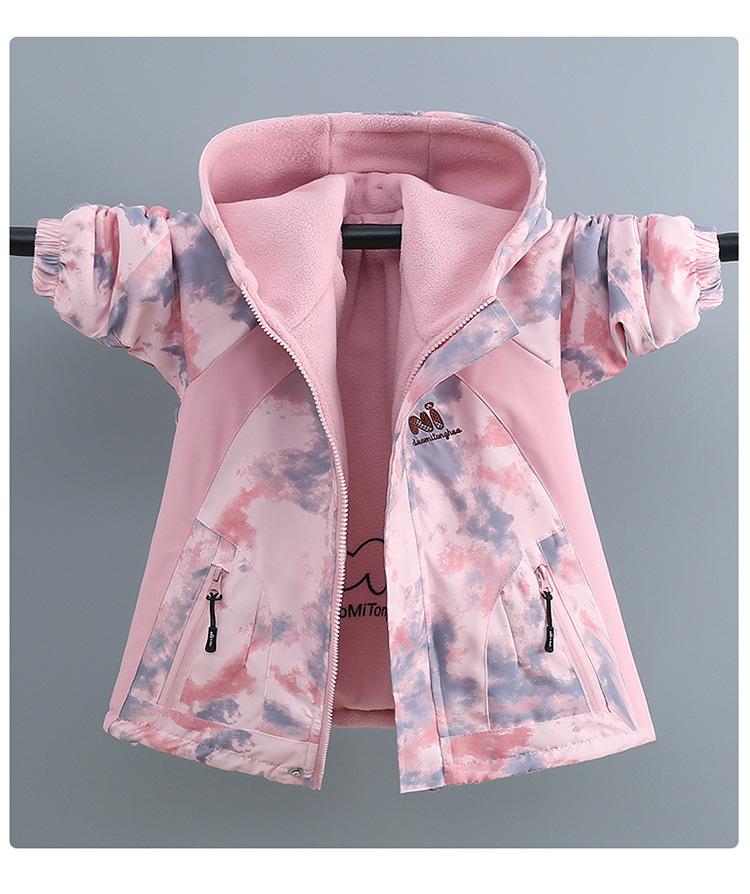 Dwustronna zimowa kurtka z polaru aksamitnego dla dziewcząt - Odwracana wiatrówka dla starszych dzieci, idealna na narty wiosną/jesienią i aktywności na świeżym powietrzu.