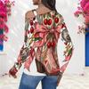 Women Plus Size Asymmetric Cutout Neck Cold Shoulder Long Sleeve Christmas Cowboy Boot Print Top