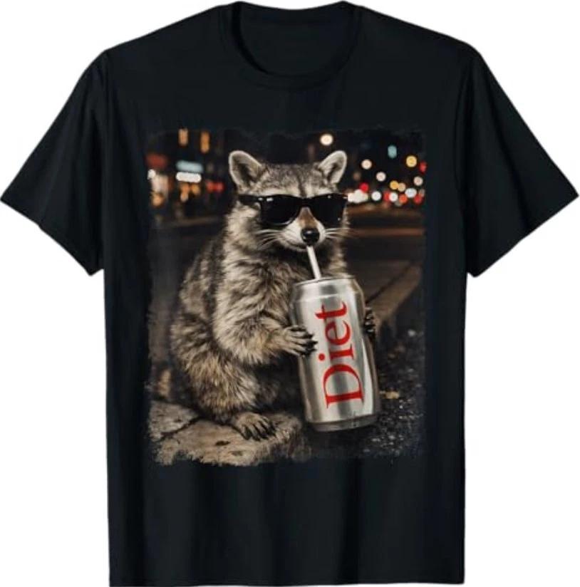 Funny Raccoon Drinking Diet Soda Funny Animal Meme Raccoon T-Shirt S