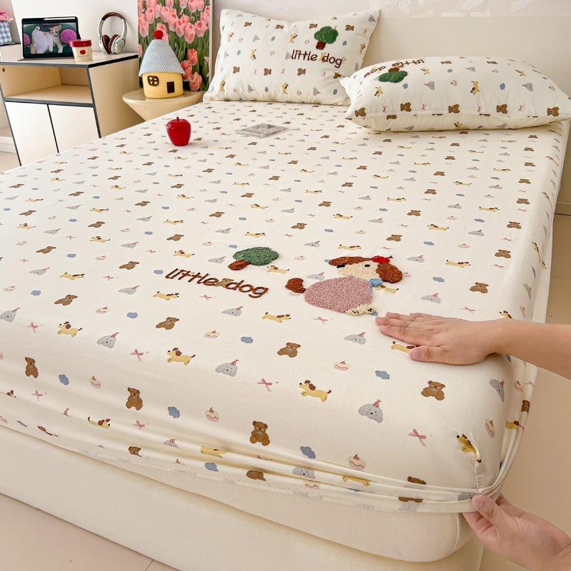 

2025 New Towel Embroidered Pure Cotton Fitted Sheet Cotton Single Dustproof Mattress Protective Cover Three-Piece Set 120x200cm 3pcs