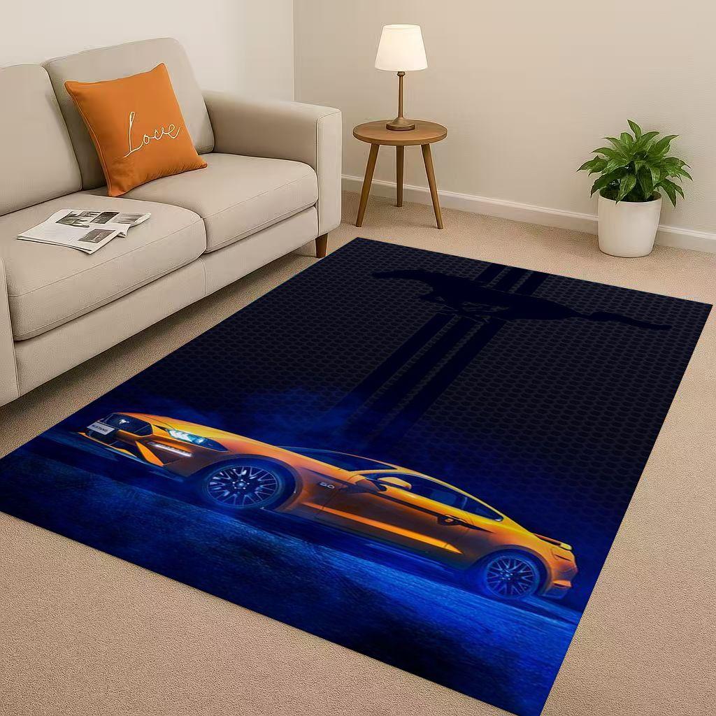 3D Mustang Racing Car Logo Moto Living Room Non-Slip Area Rug Carpet for Bedroom Playroom Sofa,Easy Clean Home Decor Doormat