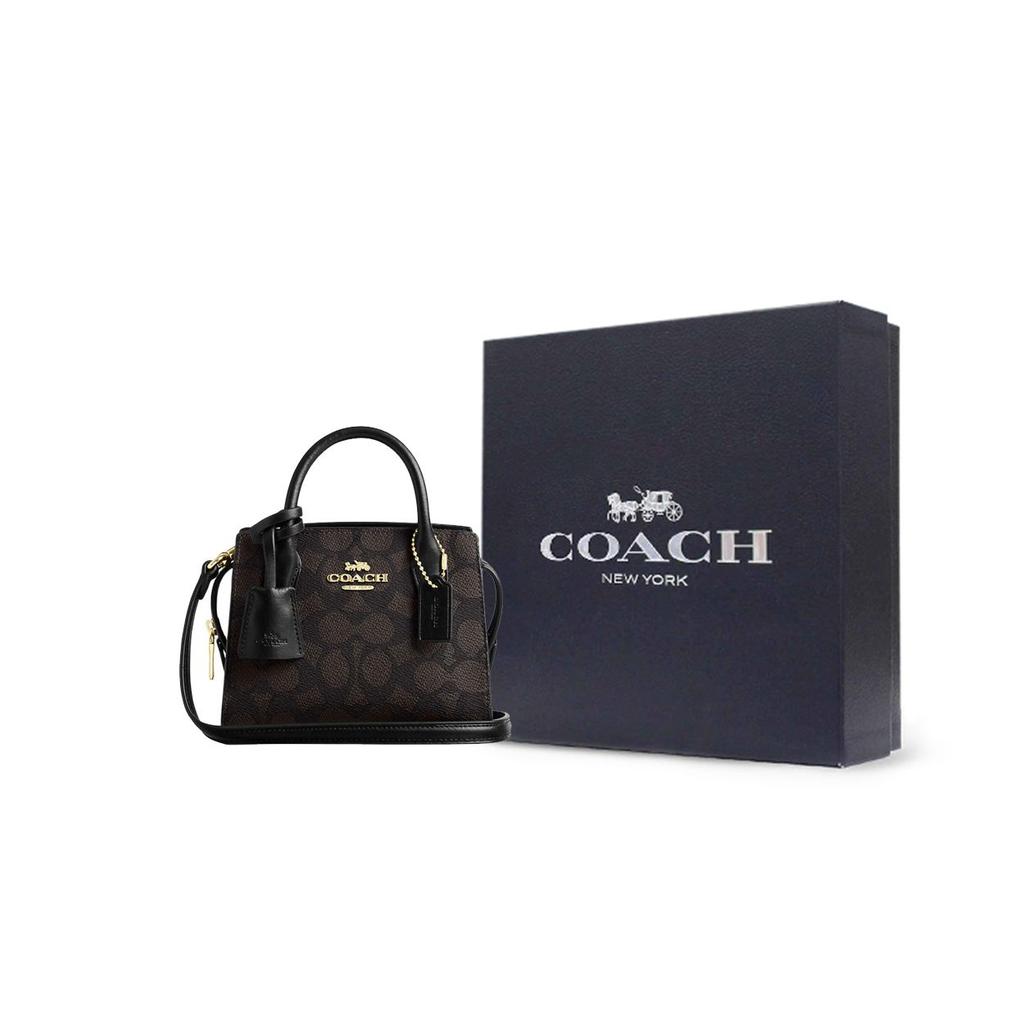 Coach Andrea 16 Zipper Closure Logo Coated Canvas Mini Shoulder Crossbody Handbag Women handbag Walnut Black CW304-IMXAQ