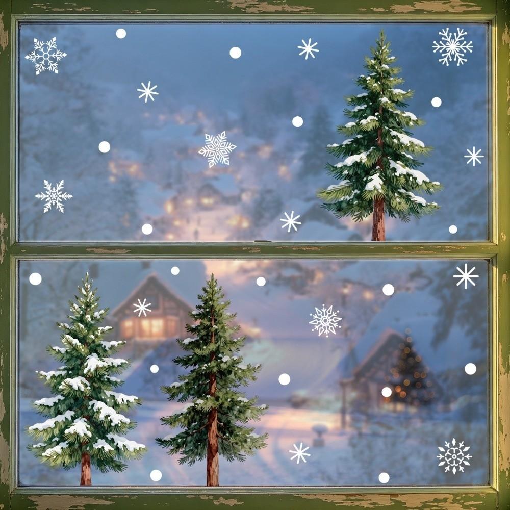 4 Sheets DIY Christmas Tree Static Cling Decal Xmas Party Door Stickers Festive Decorations