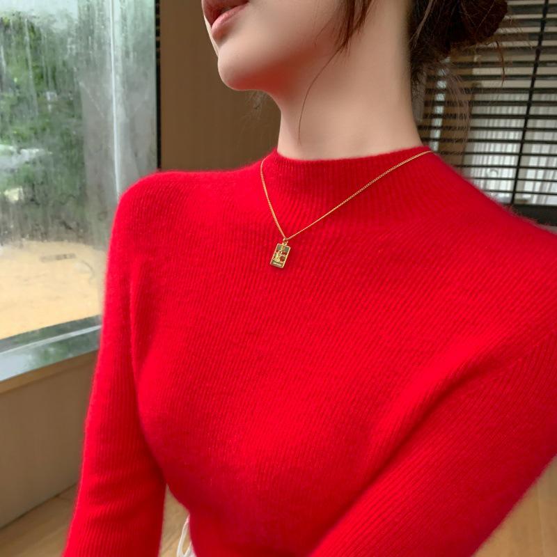 Women's Slim-Fit High-Neck Solid Color Casual Sweater