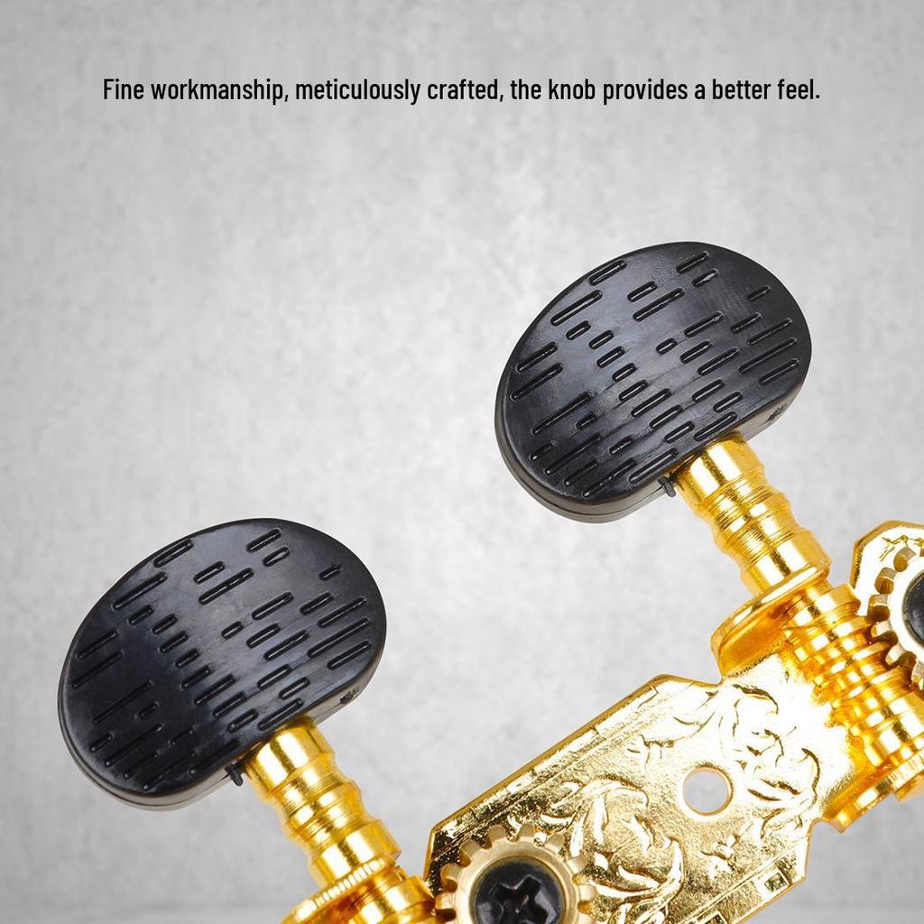 Gold Engraved Guitar Tuning Pegs with Screws, Three-Line Classical Open Style, Pack of Two.