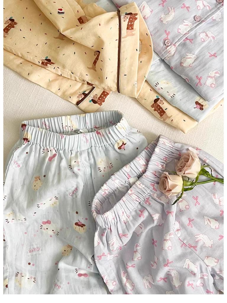 Girls' Spring/Autumn Cartoon Pajama Set – Cute Long Sleeve & Pants for Indoors/Outdoors