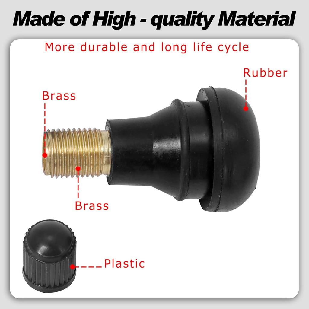 BLACKHORSE-RACING 25 Pack TR412 Rubber Tire Snap-In Short Valve Stem ATV Lawn Mower Garden Tractor Plug Stem For Tubeless 0.453” 11.5Mm Rim Holes