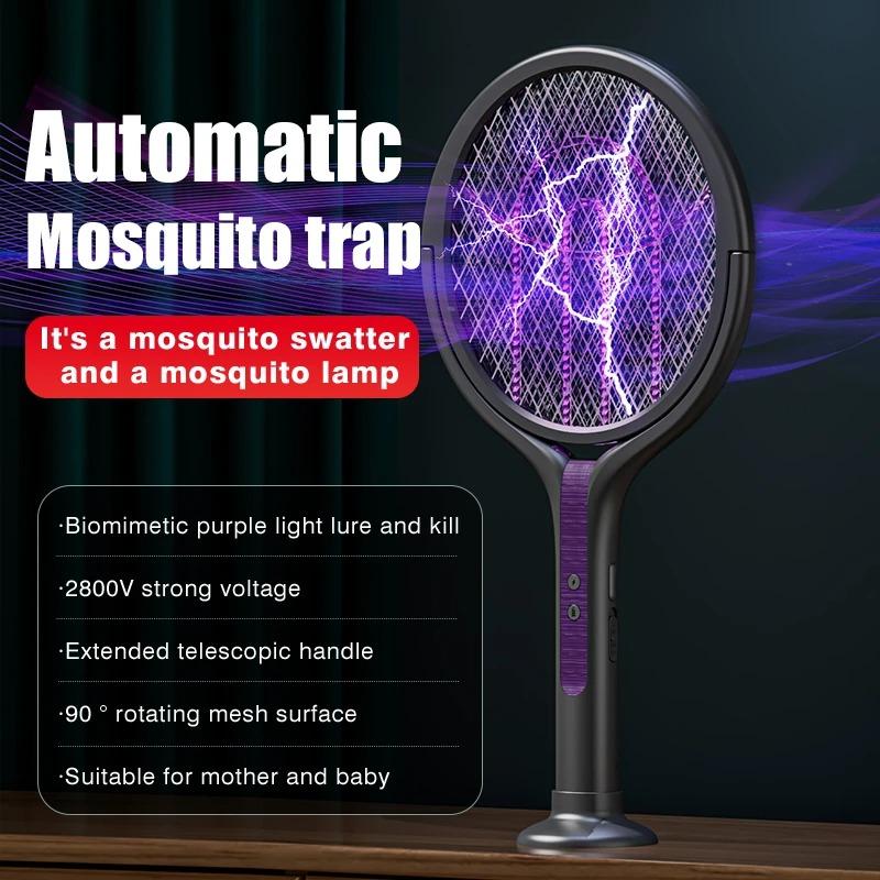 Intelligent Mosquito Swatter With Extension Handle 2800V Electric Mosquito Killer Type-C Rechargeable 5-Layer Protection