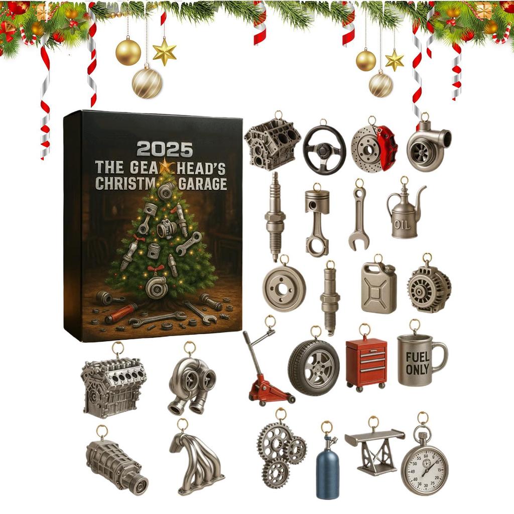 Countdown Calendar 2D Acrylic Garage 24 Days Countdown Pendant Set Festive Ornament Decoration for Workshop Electricians Men