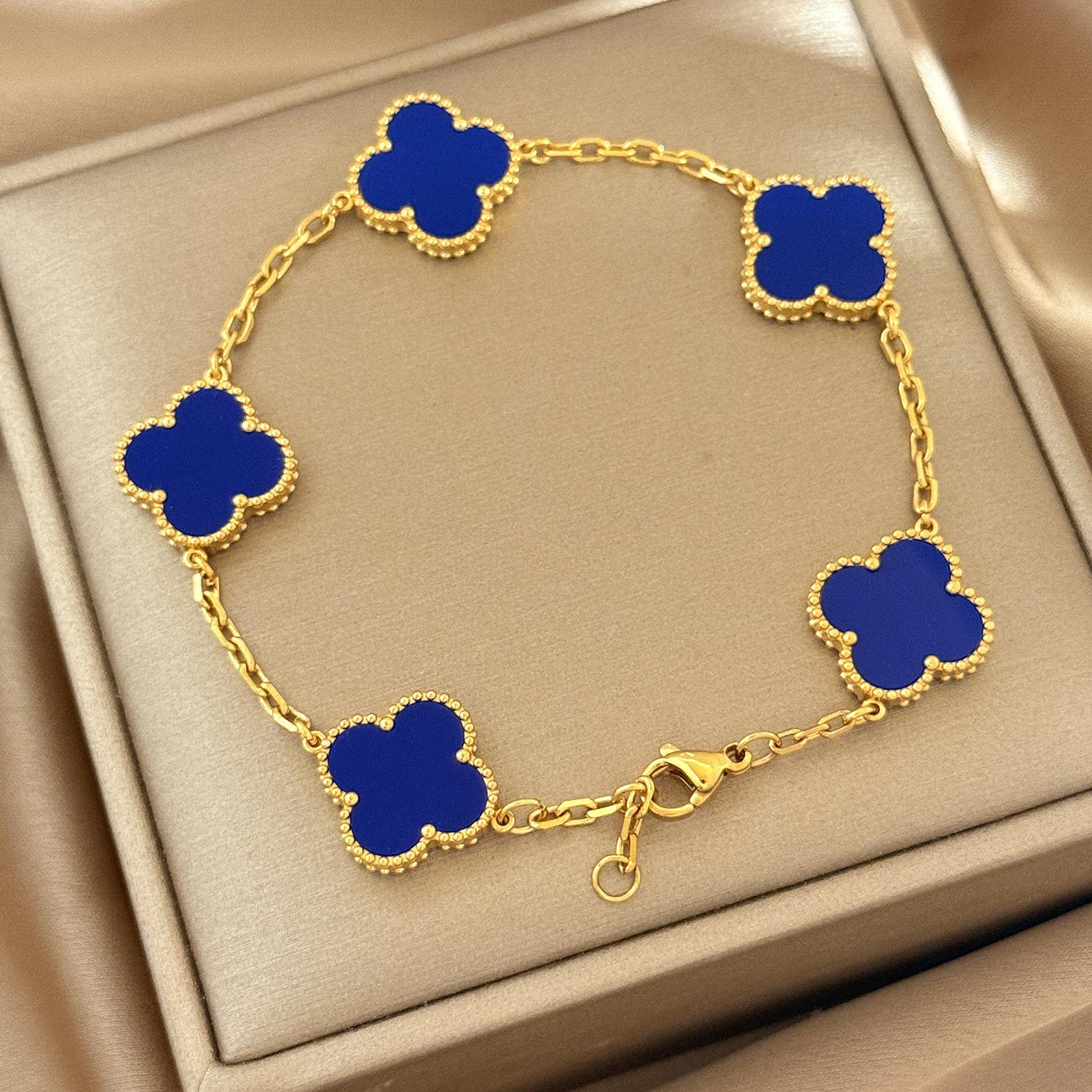 

Браслет из титановой стали 15 мм Четырехлистный клевер Высококачественный браслет Пятицветок 18K Не выцветающий женский браслет