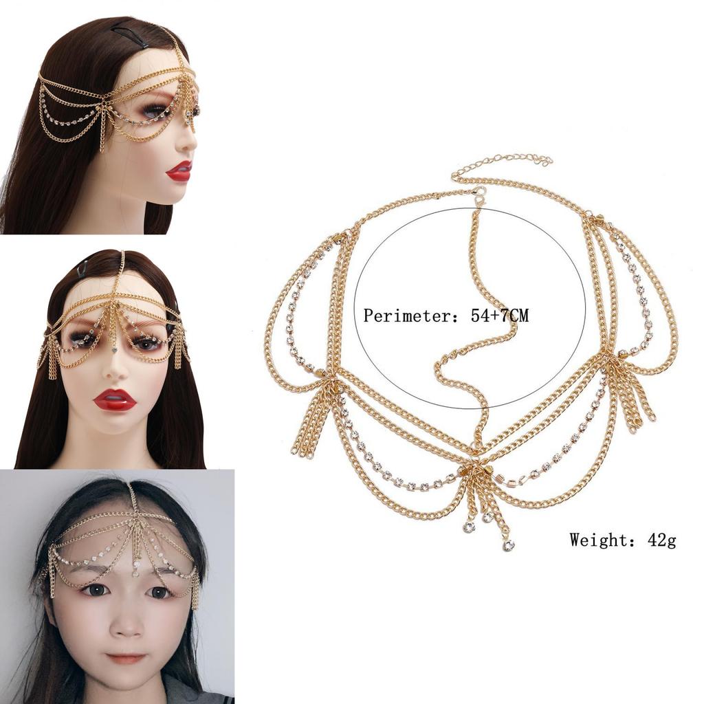 Elegant Rhinestone Multi Layer Chain Tassel Design Women Jewelry Headwear For Bridal And Summer Party Decor