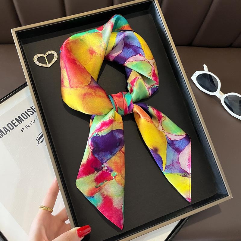Blue Cherry Blossom Chessboard Mulberry Silk Scarf Female Simulation Silk Scarf Decorative Scarf Mom Shawl 70Cm Square Scarf