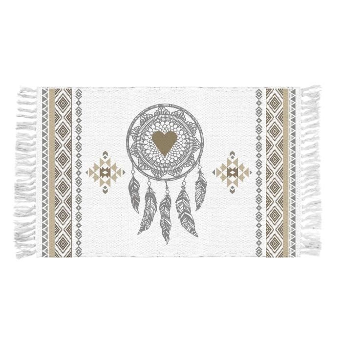 Tapis - Samos - 50 X 80 Cm - Coton Tissé - Finition À Franges - Beige