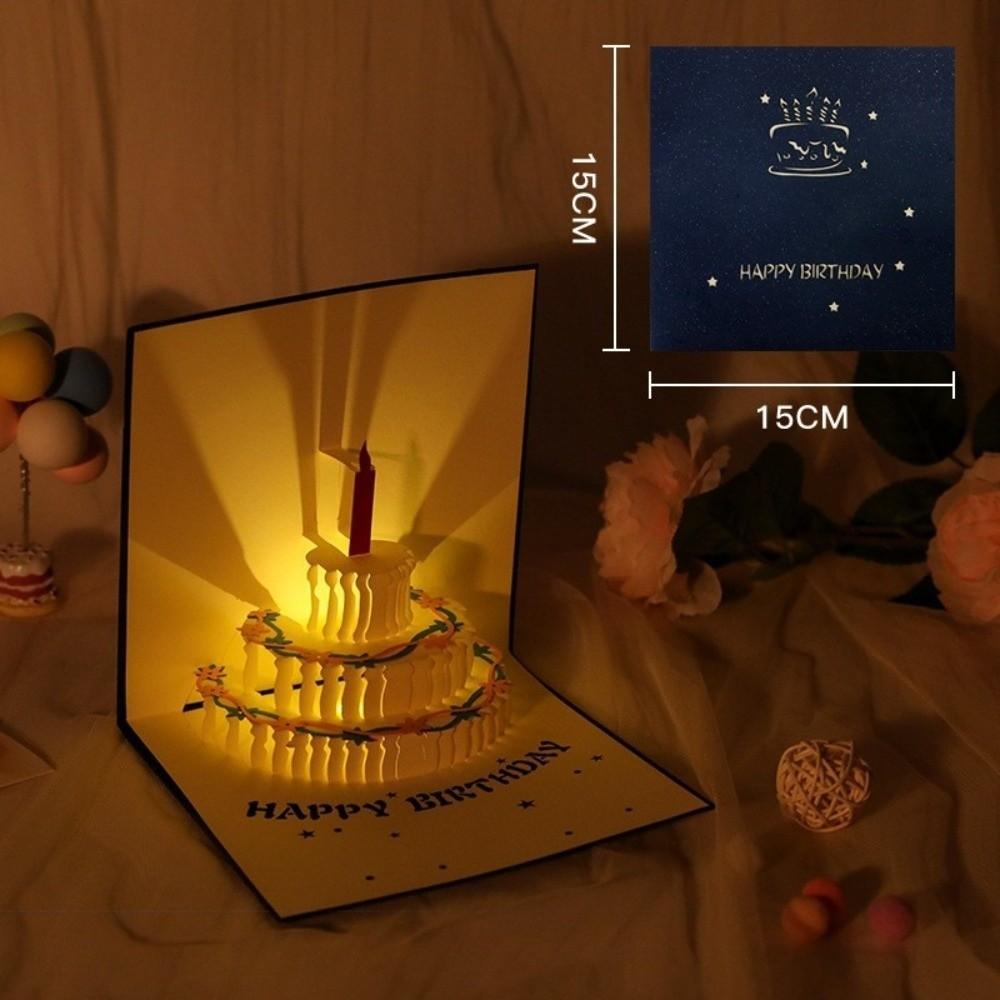 Creative Pop Up Musical Birthday Card Happy Birthday Paper 3D Birthday Cake Card Hollow Light Music Card Birthday Party