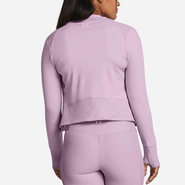 Under Armour Solid Color Stand Collar Zipper Design Raglan Long Sleeve Jacket Women Jackets Pink 1379157-543