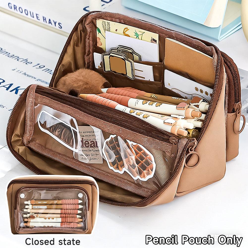 

Large Capacity Transparent Pencil Case DIY Zipper Pen Bag Nine Layer Multi Function Stationery Storage Bag School Supplies for Students кофейный
