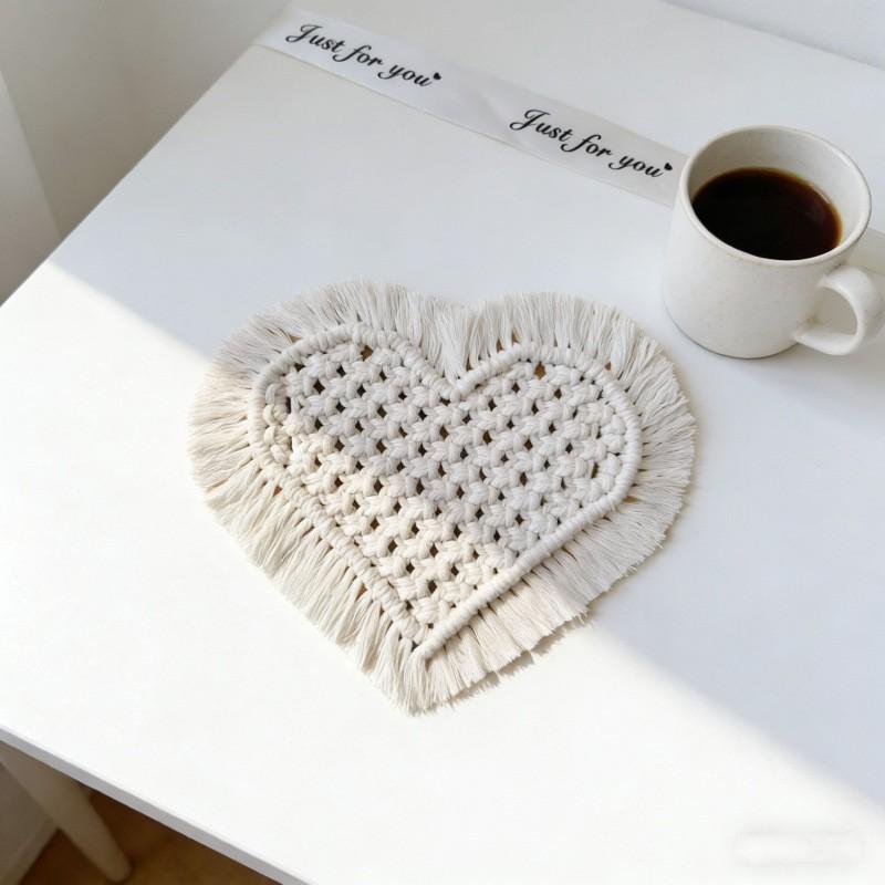 Handmade Cotton Rope Tassel Coaster Bohemian Style Table Mat Coffee Cup Dining Plate Photography Background