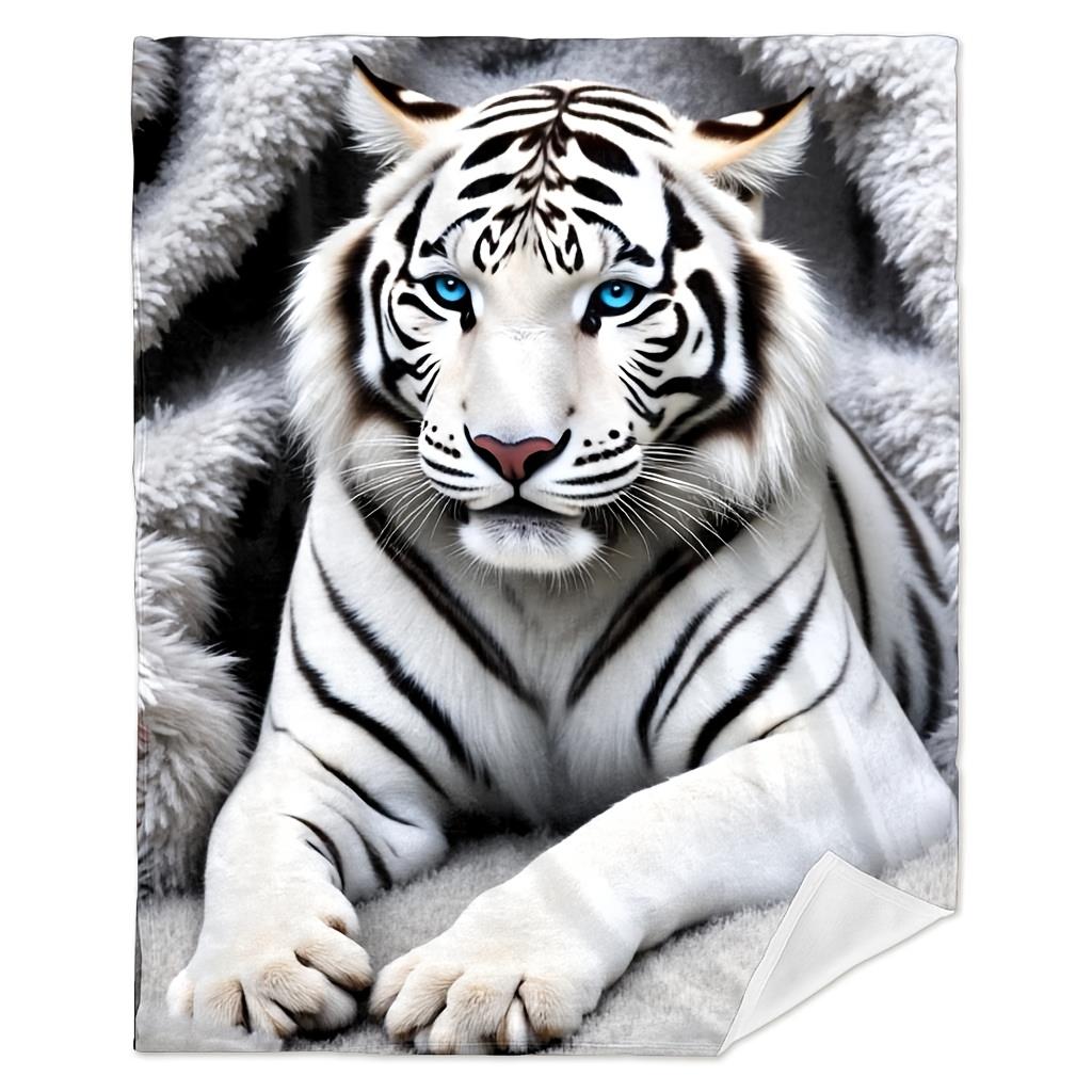 Luxurious White Tiger Print Plush Throw Blanket for Sofa Couch Bedding Home Decor Cozy Winter Gift Wildlife Jungle Style