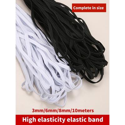 Flaches Gummiband, 10 m, weiß/schwarz, hochelastisch, flaches Gummiband, zum Nähen, Stretch-Seil für Unterwäsche, Pyjamas, Krawatten, Besatz, DIY-Maske
