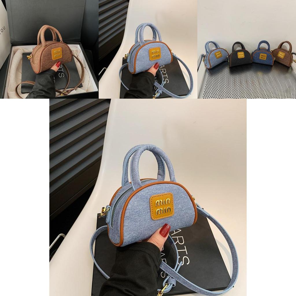 Modern Youth Girl Pu Denim Crossbody Bag With Lipstick Decor For Daily Use