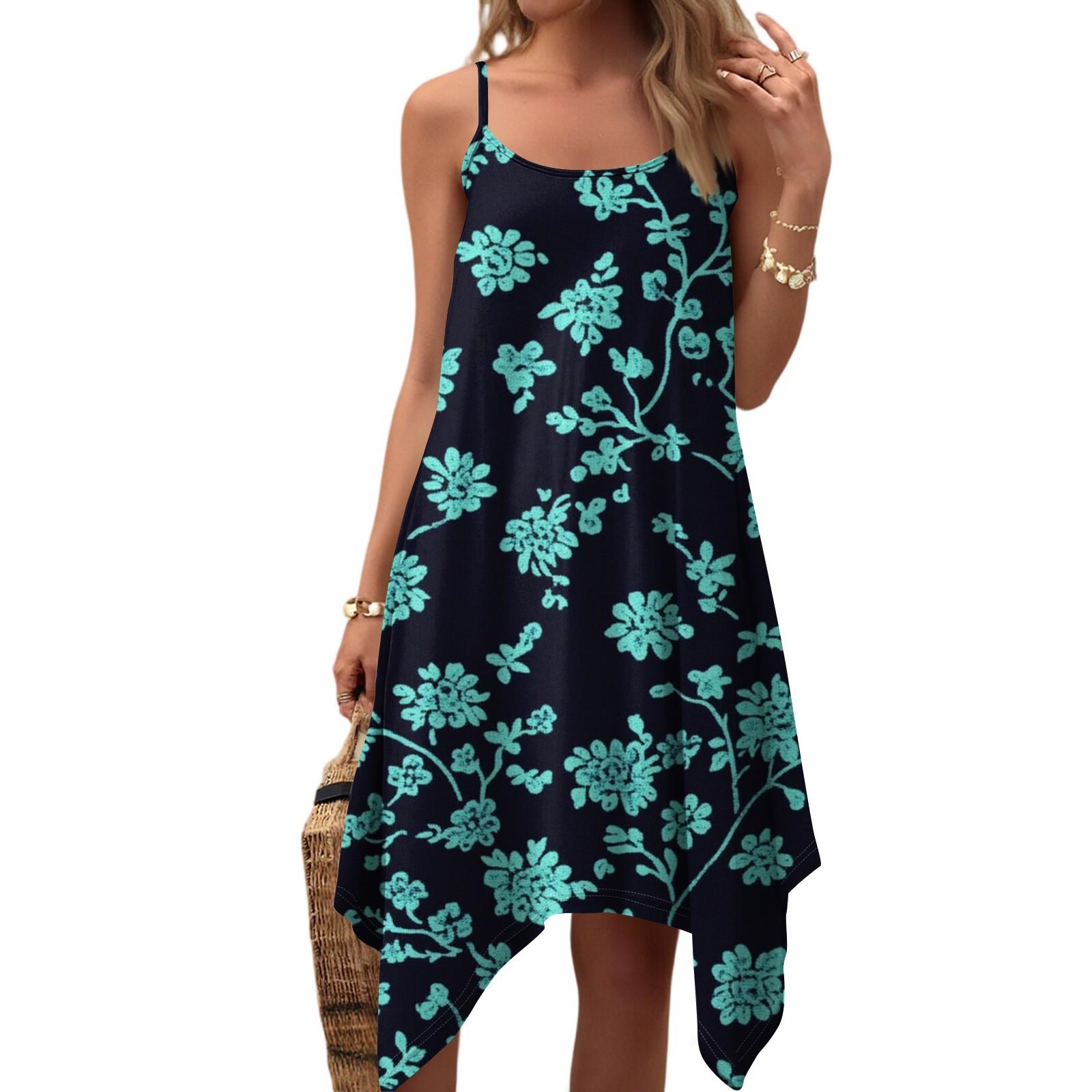 

Женское летнее повседневное винтажное платье с цветочным принтом, круглым вырезом, регулируемыми подтяжками и карманами XL