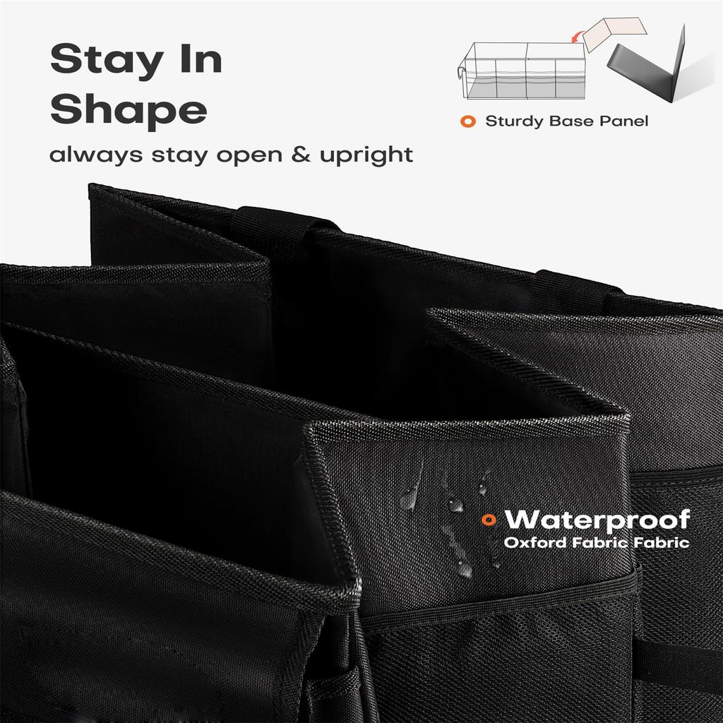 Trunk Organizer - Car Organizer, Foldable Trunk Organizer For SUVs And Sedans, Sturdy Car Organizer, Tools, Sundries, Black, 2 Compartments