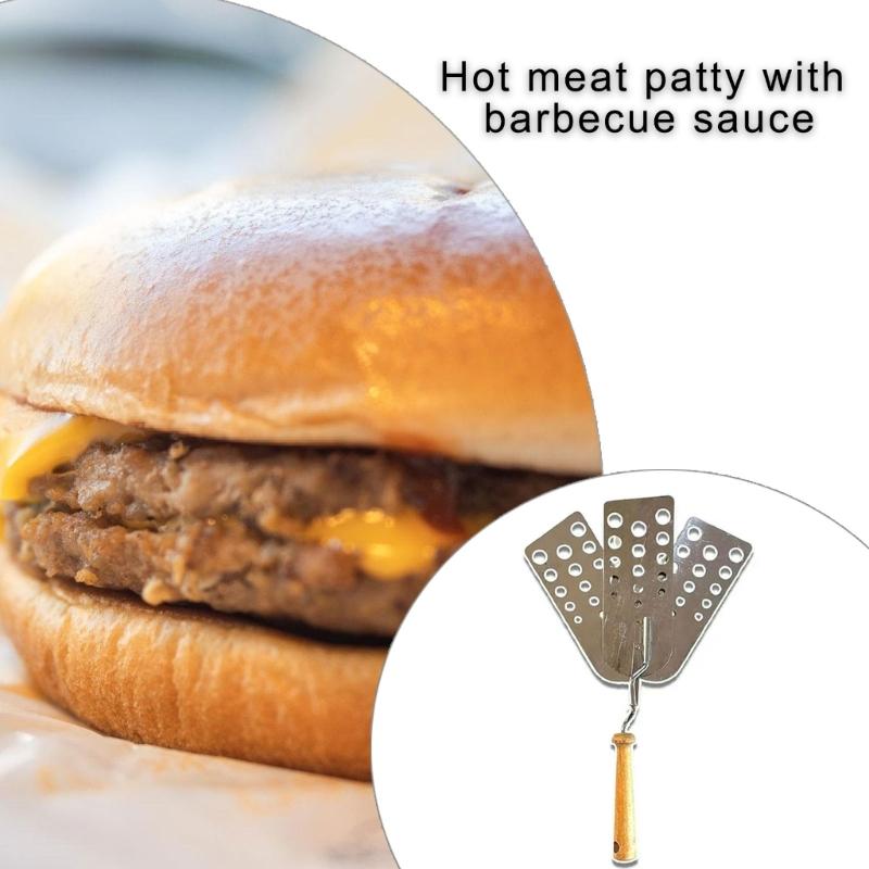Creative 3 Blade Burger Flipping Spatula With Wooden Handle Steel Construction For Grilling And Kitchen Use