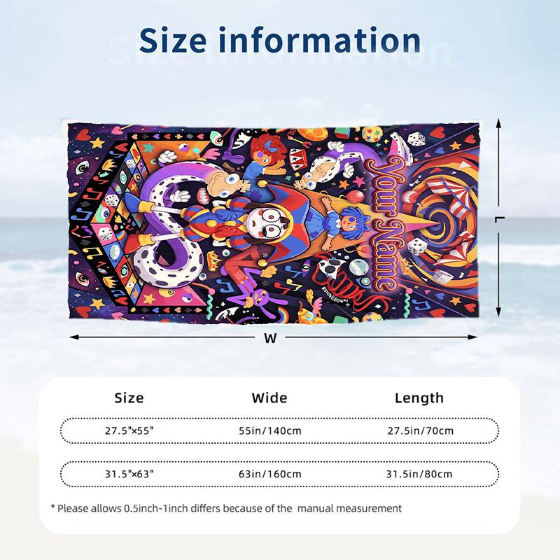 The Amazing Digital Circus Beach Towel, Personalized Custom Text, Quick Dry Soft Large Towel For Swimming Pool Travel