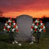2 Pcs Artificial Cemetery Flowers Outside Fake Red White Rose with Long Nail Vase Memorial Flower Bouquet for Cemetery Headstone Graveyard Decor