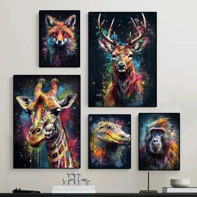Abstract Graffiti Wall Art Canvas Painting Watercolor Monkey Snake Lion Tiger Animal Portrait Poster for Living Room Home Decor