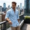 Men’s Casual Long Sleeve Linen Shirt with Button Down Mandarin Collar Lightweight Breathable Comfortable Fit for Daily Wear