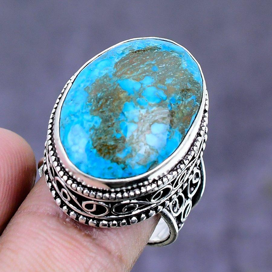 Natural Tibetan Turquoise Gemstone 925 Sterling Silver Jewelry Ring Size 7 ETC-14454