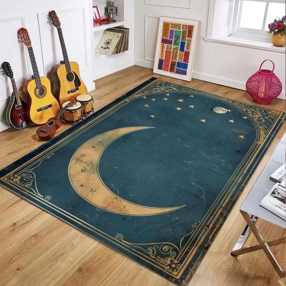 Deep Space Tarot Inspired Carpet Thick Floor Rug for Bohemian Style Bedroom Living Room Home Mat Moon Phase Star Carpet