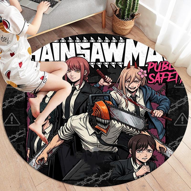 Chainsaw Man Round Area Rug Carpet Rug For Living Room Bedroom Sofa Playroom Decor Nonslip Floor Mat