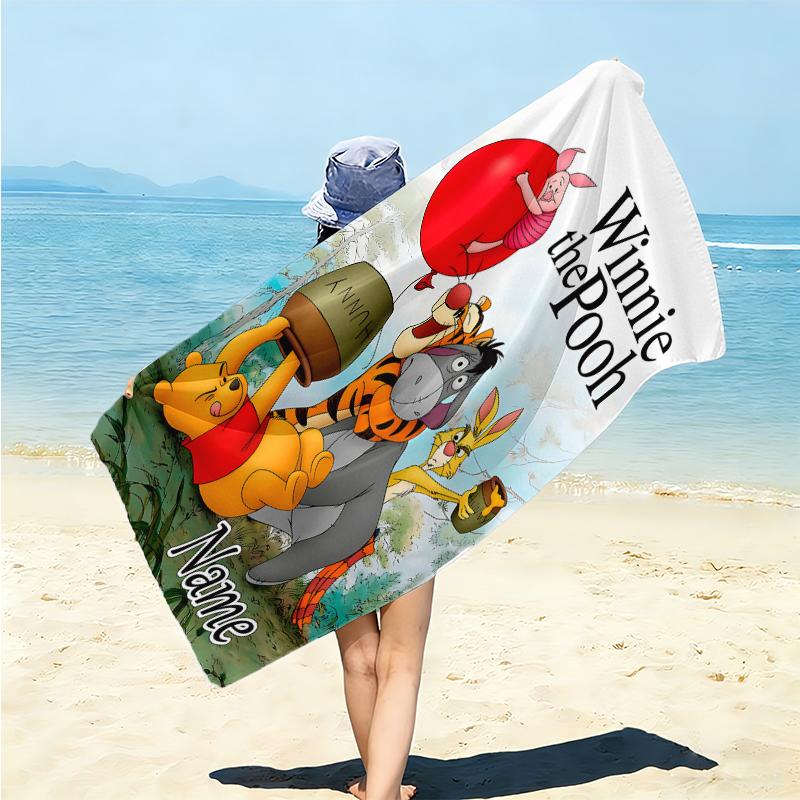 Personalized Winnie Pooh Friends Beach Towel Microfiber Beach Towel Thin Absorbent for Beach Swimming Yoga Bath Sports. 0910367