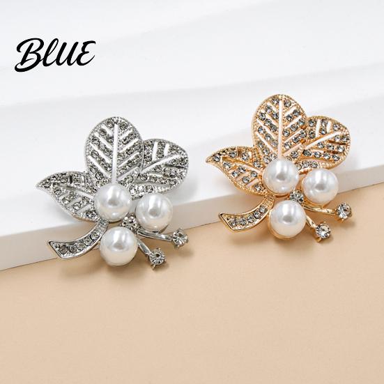 Leaf Lapel Pin Faux Pearl Rhinestone Brooch Alloy Hollow Leaves