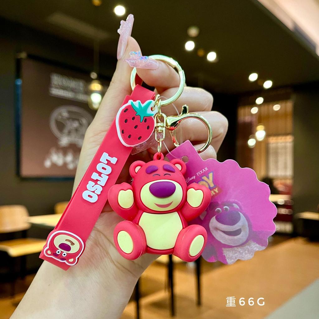 Minnie Lotso Strawberry Bear Key Chain Exquisite Cartoon Doll Figure Cute Anime Schoolbag Pendant Decoration Small Gift