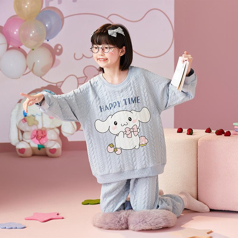 Kinder Flanell Pyjama Set Jungen Mädchen Warm Langarm Oberteil Und Hose Nachtwäsche Winter Haus Nachtwäsche