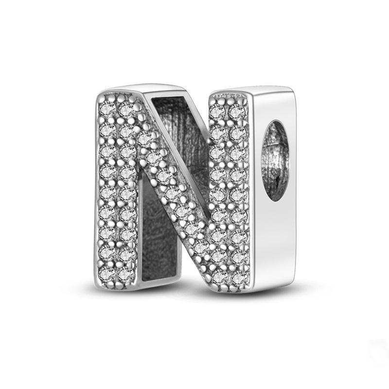 Classic 925 Silver 26 English Letters Charms Beads Sparkling Zircon Fit Qikaola 925 Bracelets DIY Jewelry Birthday Gift