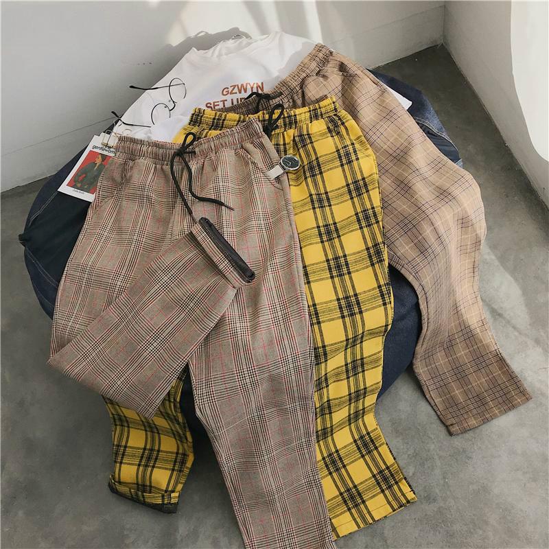Buy Men Women Korean Black Plaid Casual Pants Mens Streetwear