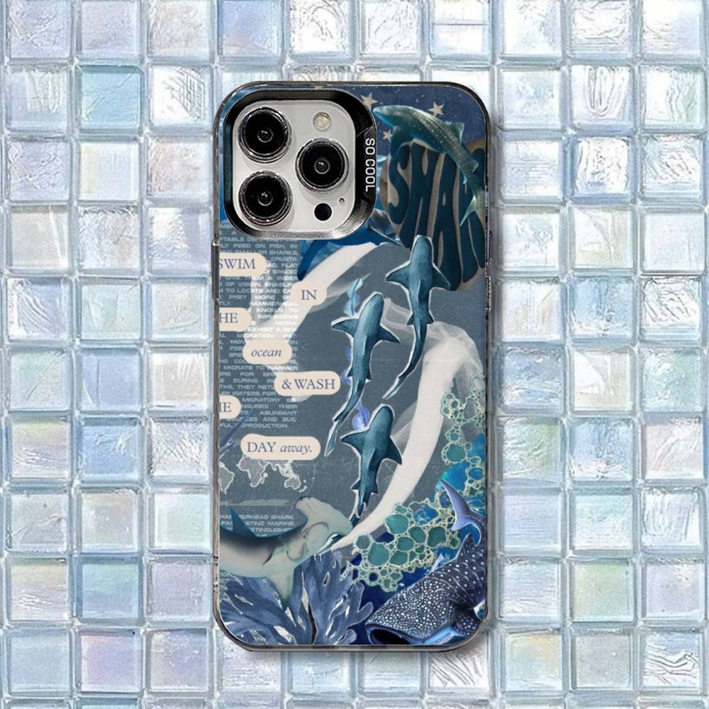 

Blue Hammerhead Shark Sea Phone Case For iPhone 17,16,15,14,13,12,11,Air,X,XR,Pro,Max,Plus IMD Silver Shell iPhone13